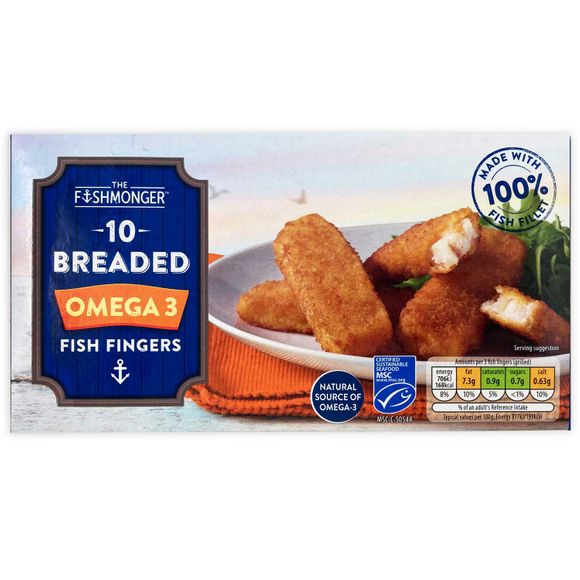 The Fishmonger 10 Breaded Omega 3 Fish Fingers 300g